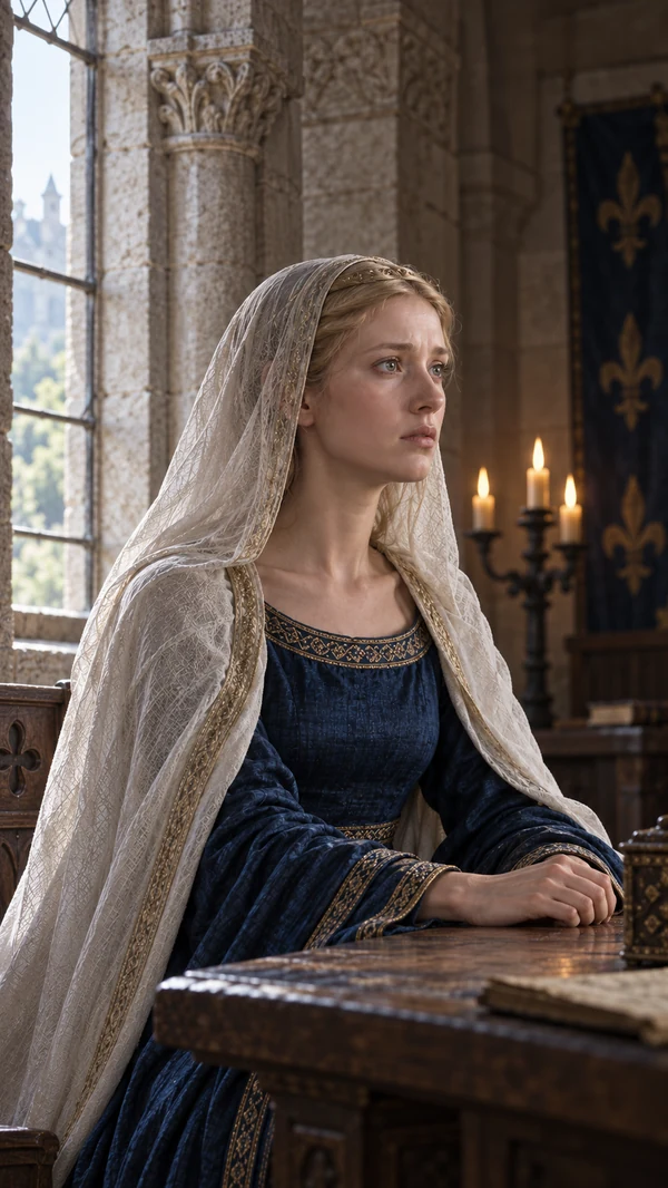 Reconstitution illustrée d’Ingeburge de Danemark dans un intérieur médiéval